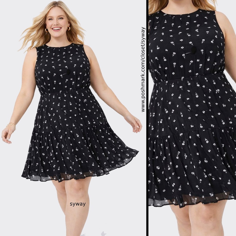 Ann Taylor Sleeveless Floral Pleated Flare Dress